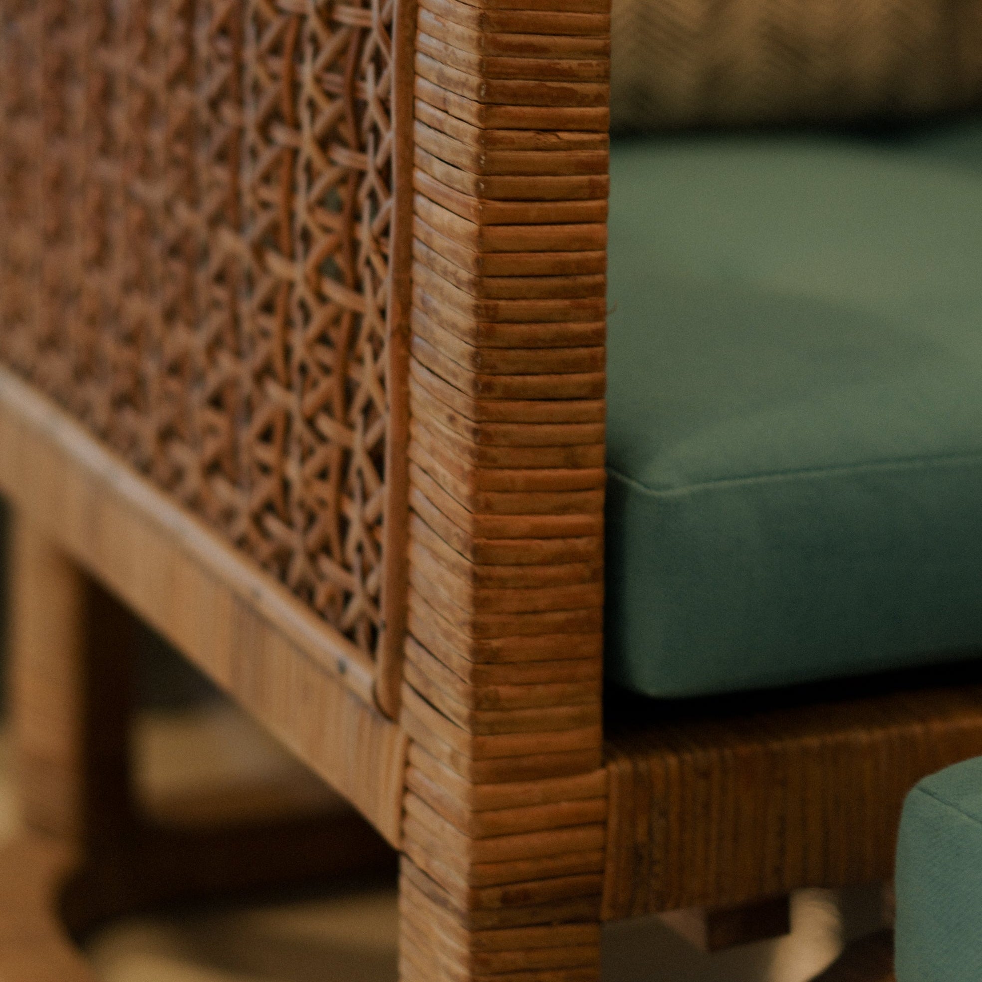 Pair of Bielecky Brothers Rattan Cube Chairs with Ottomans