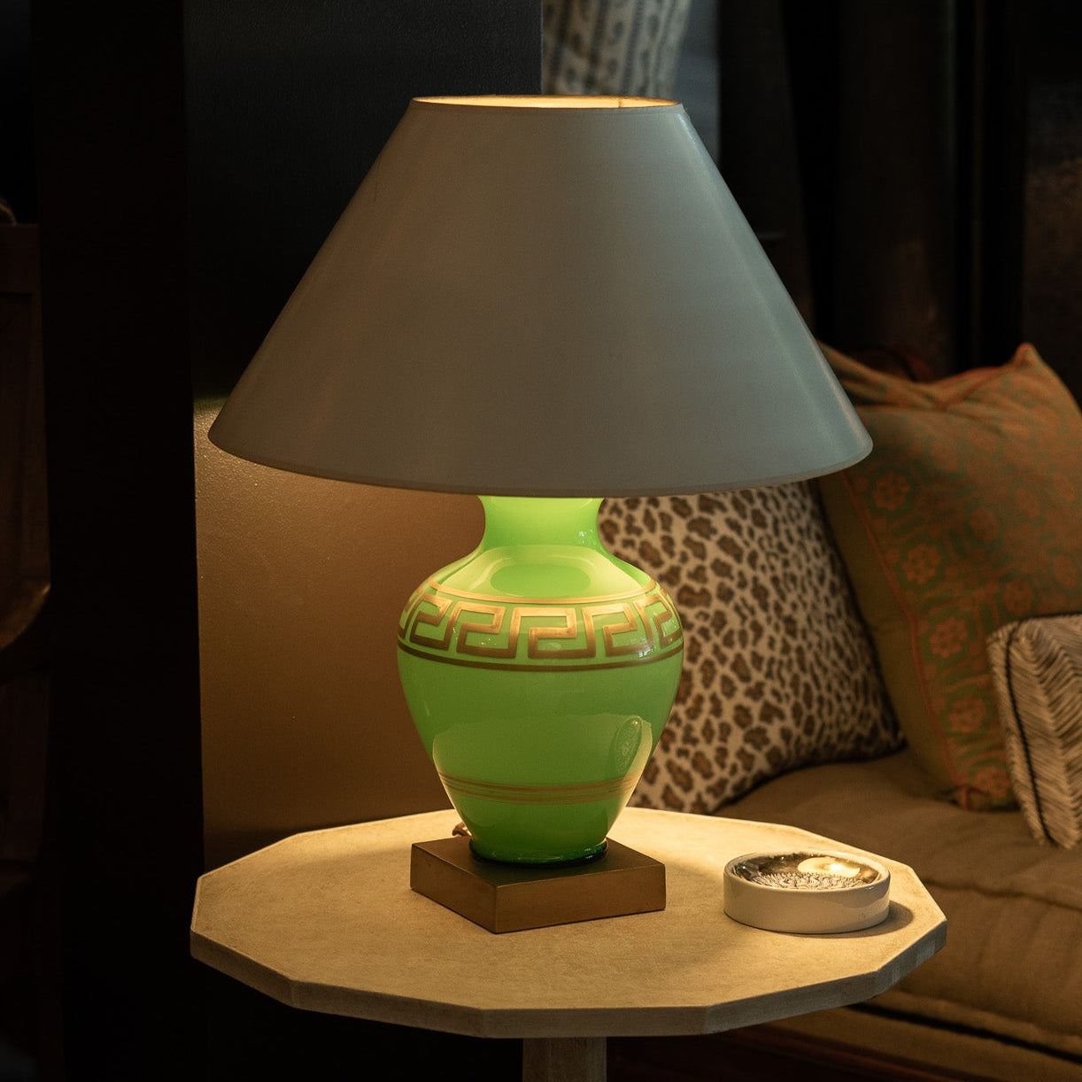 20th C. French Green Opaline Glass Lamp