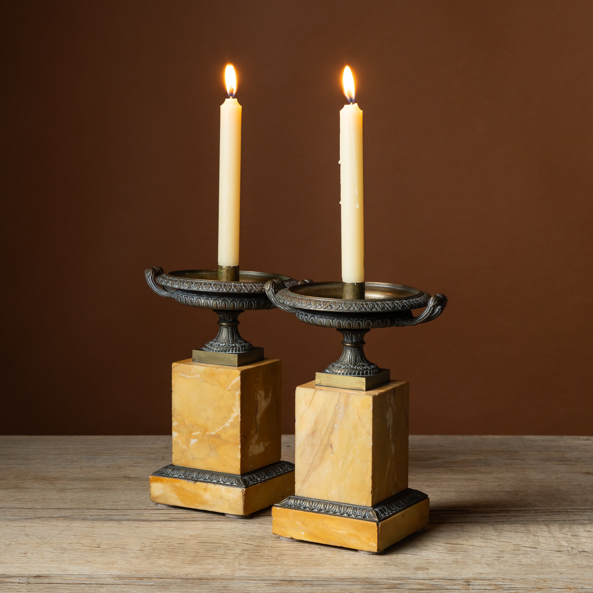 Pair of 19th C. Bronze & Marble Tazzas