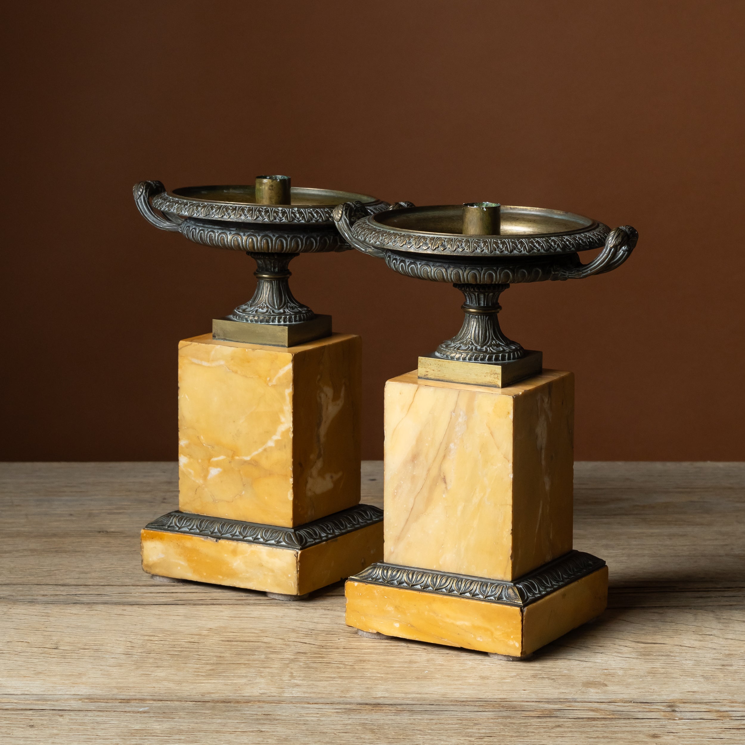 Pair of 19th C. Bronze & Marble Tazzas