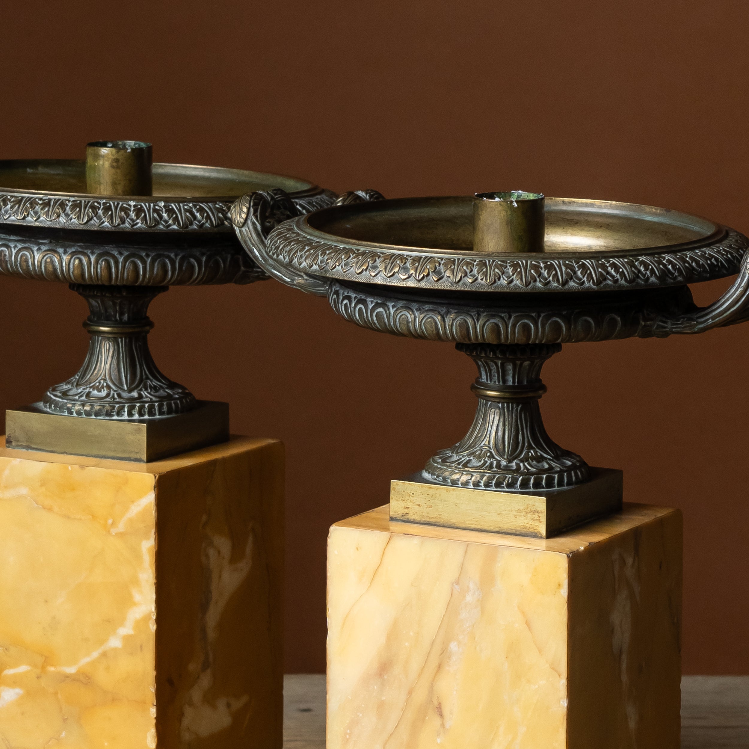 Pair of 19th C. Bronze & Marble Tazzas