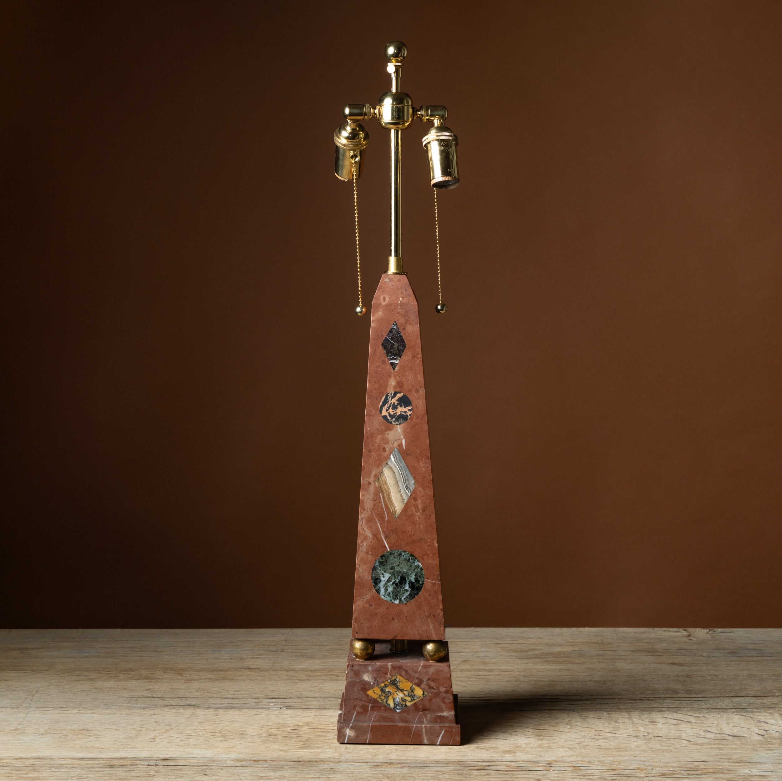 Inlaid Stone Obelisk Lamp Base