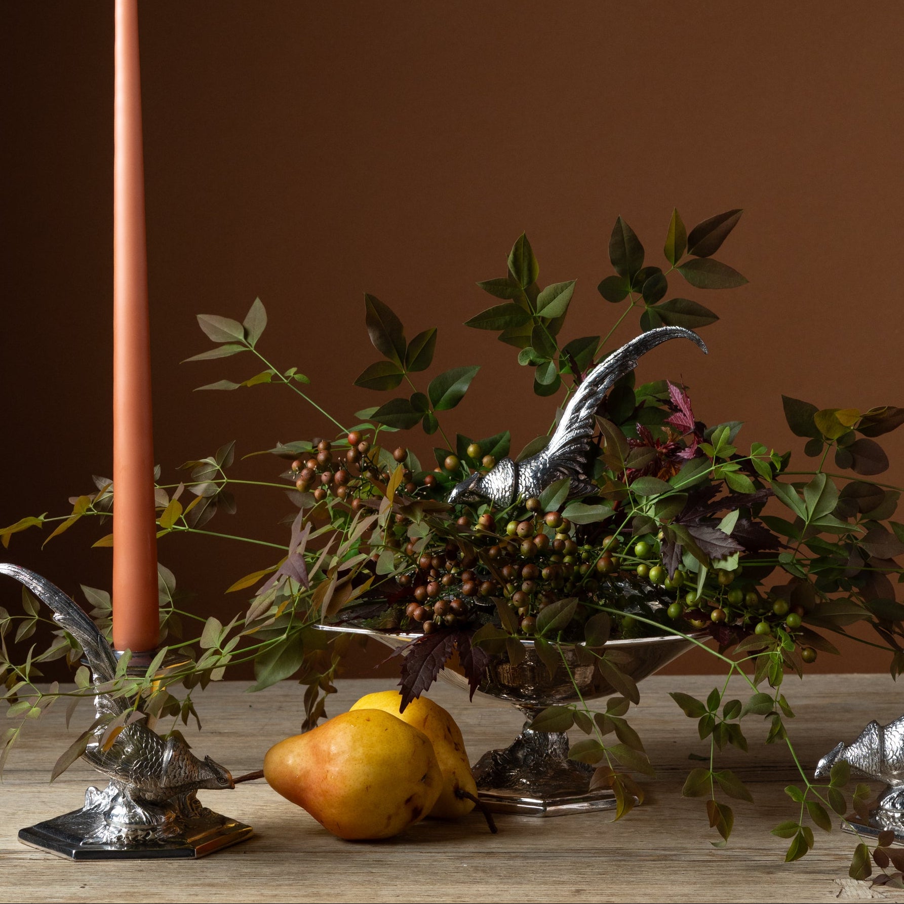 Edwardian Silver Plate Pheasant Centerpiece & Candlesticks