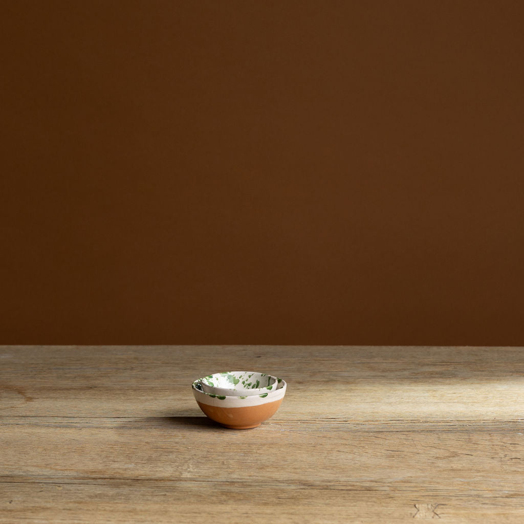 Green Splatterware Oil & Salt Dish Set