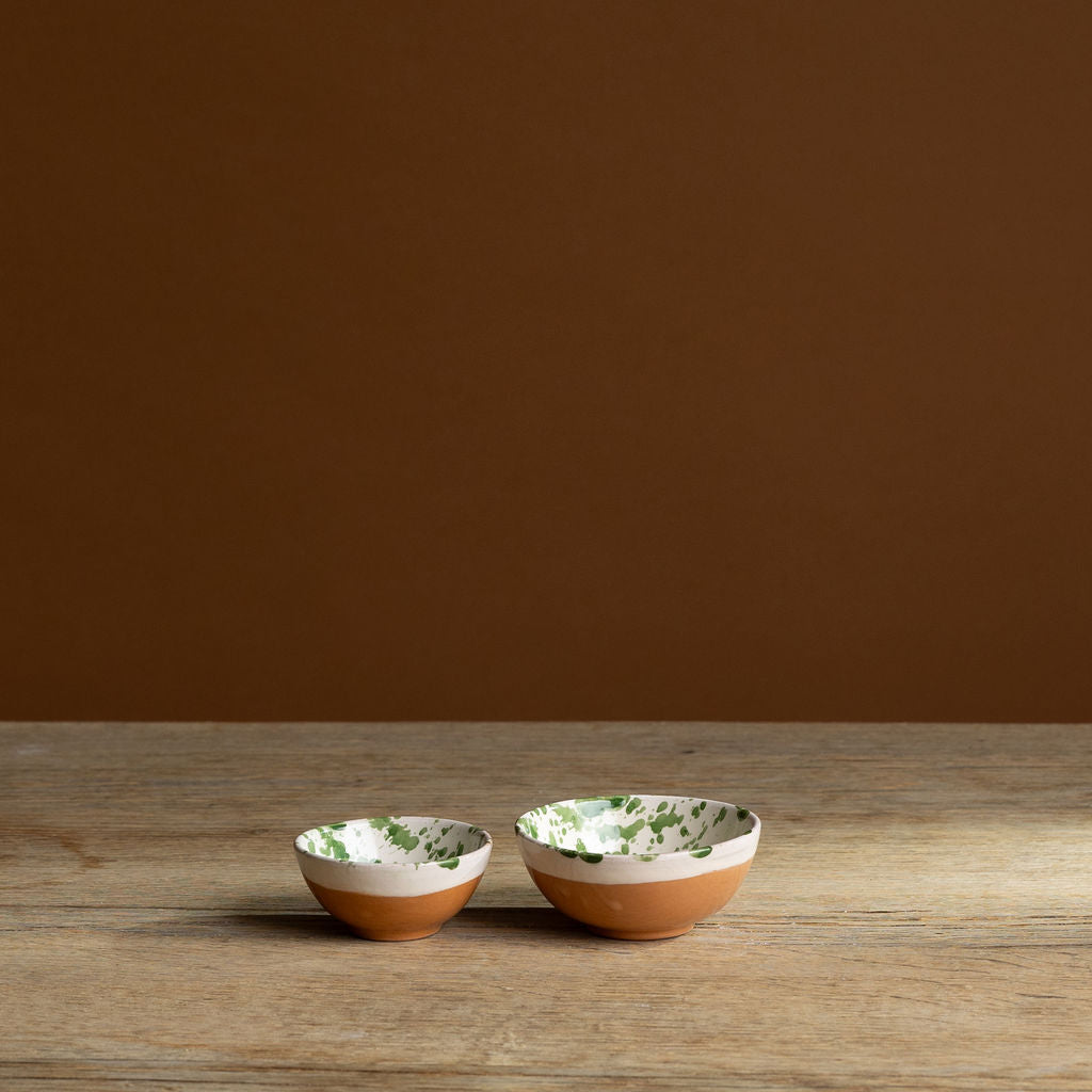 Green Splatterware Oil & Salt Dish Set