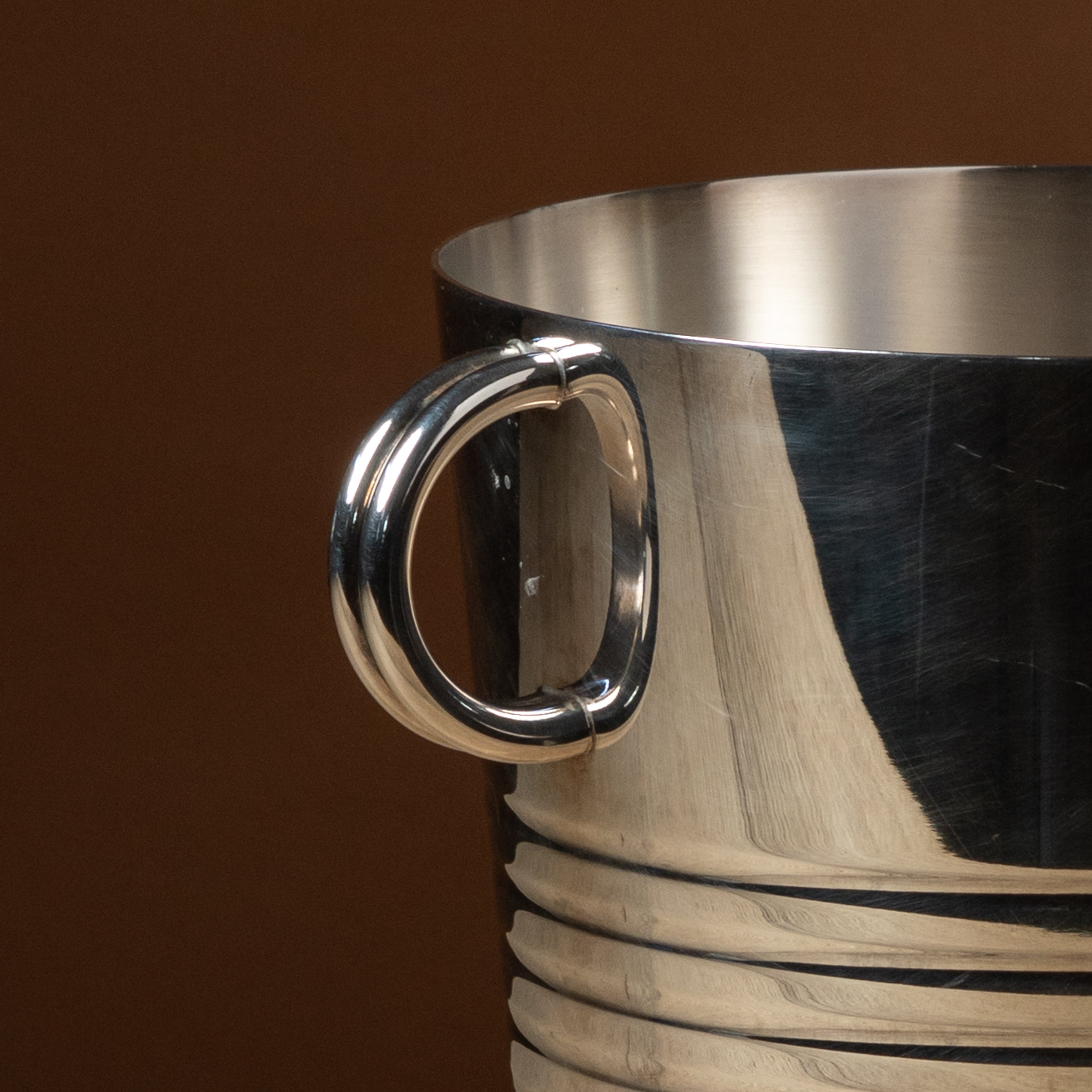 Vintage Silver Ribbed Champagne Bucket with Half-Ring Handles
