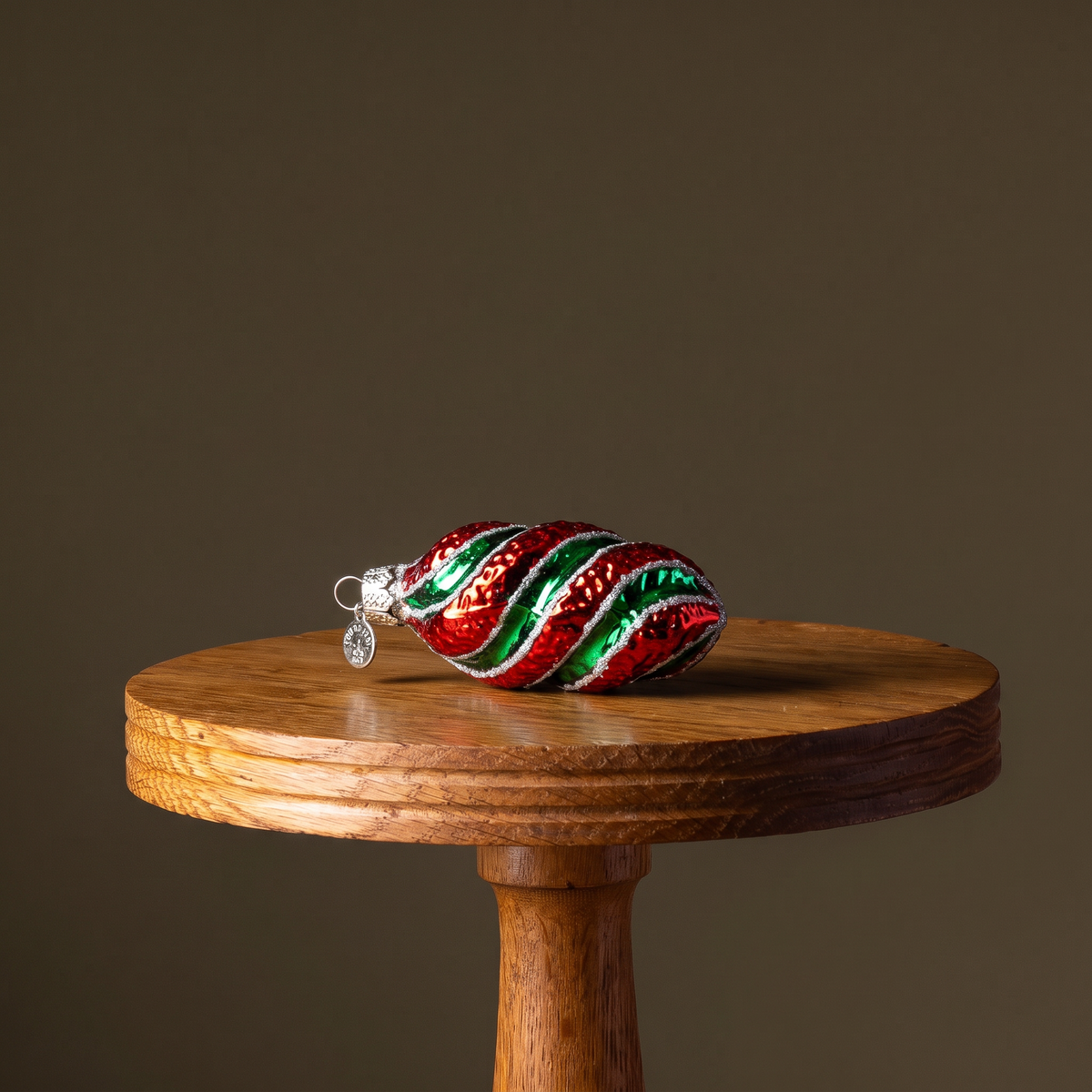 Silver Red & Green Twist Egg Glass Ornament