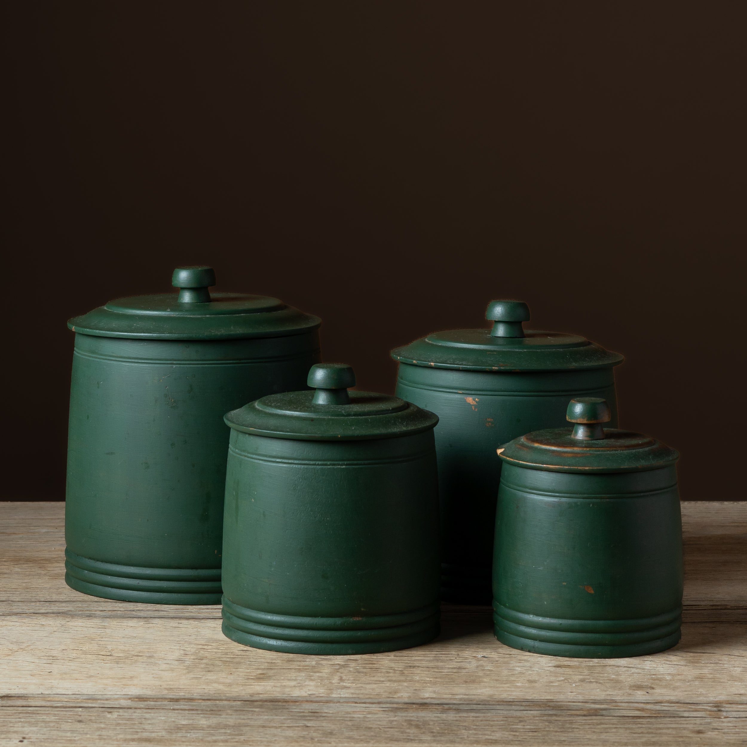 Set of Four Graduated Green Spice Barrels