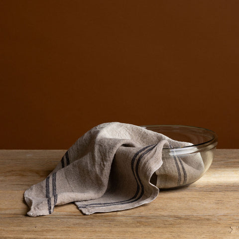 Country Black Linen Tea Towel