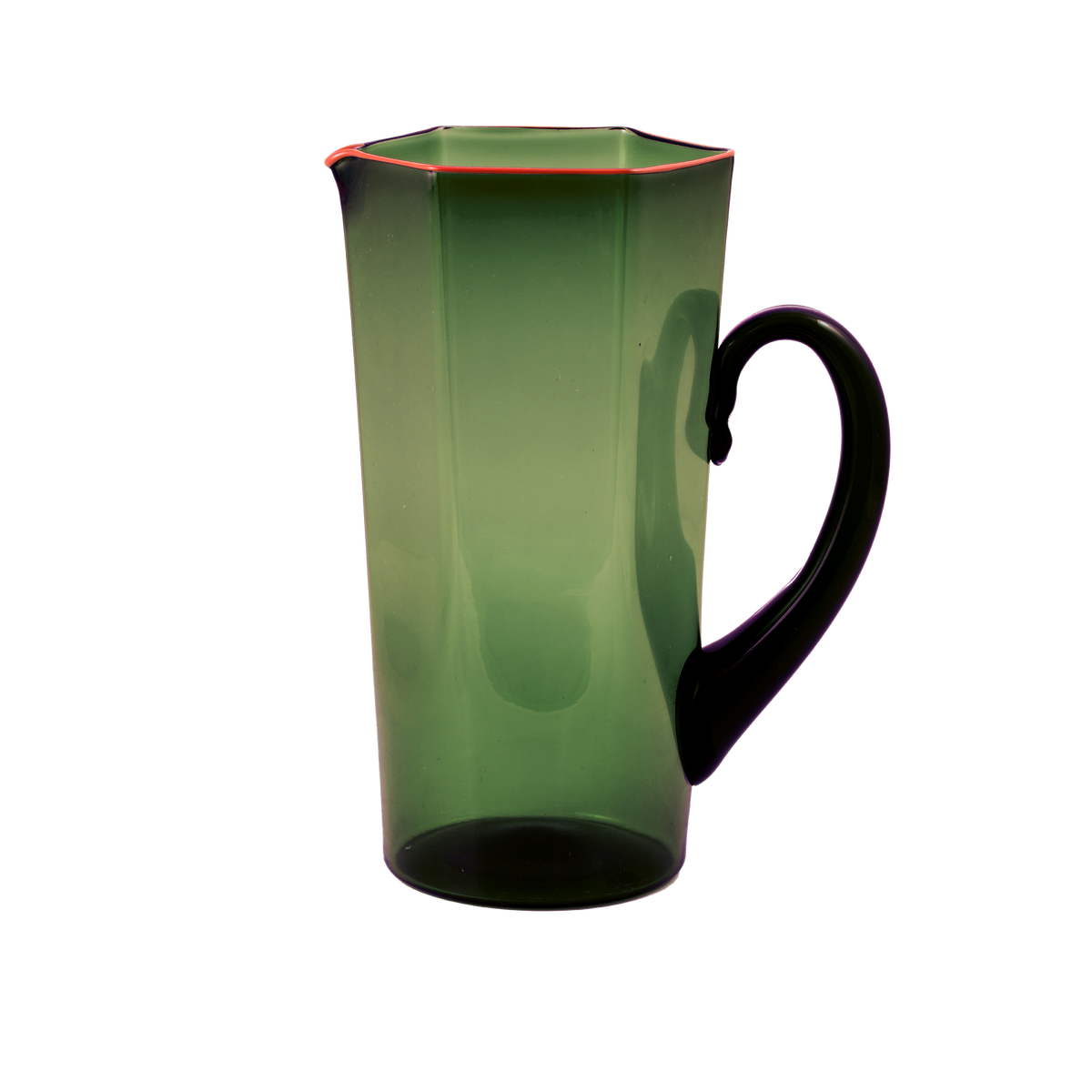 Laguna Green Carafe with Red Rim and Handle