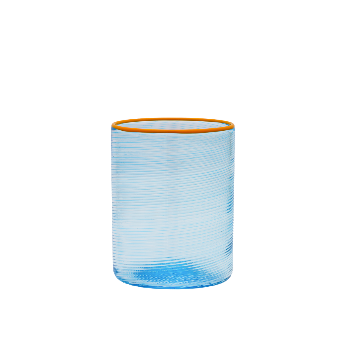 Fizzy Blue Water Glass with Orange Rim Set of 2
