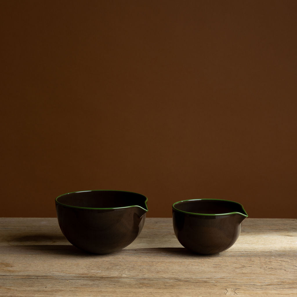 Small Brown Bowl with Green Rim