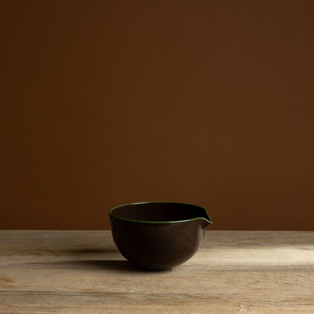 Large Brown Bowl with Green Rim