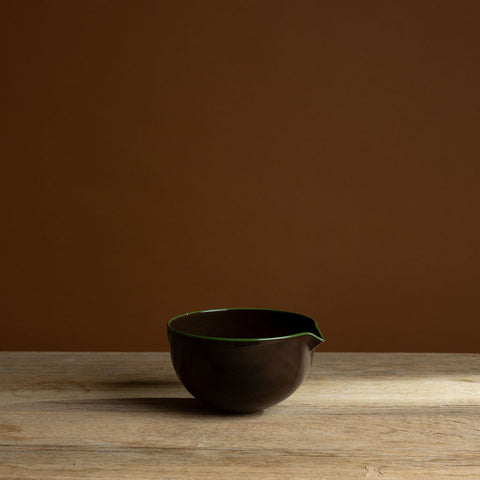 Large Brown Bowl with Green Rim