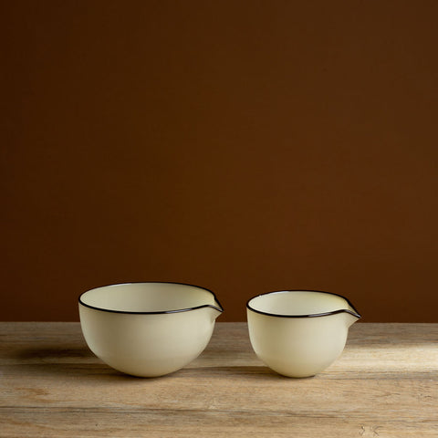 Large Cream Bowl with Brown Rim