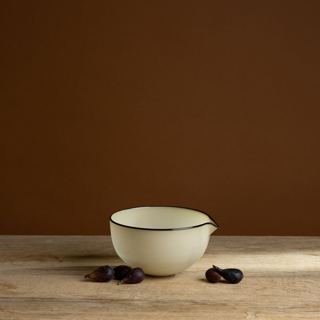 Large Cream Bowl with Brown Rim