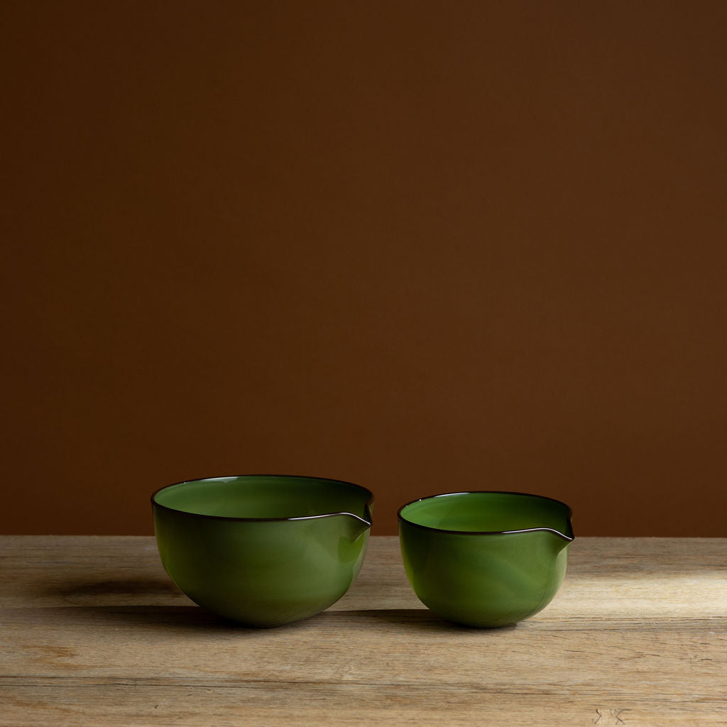 Large Green Bowl with Brown Rim