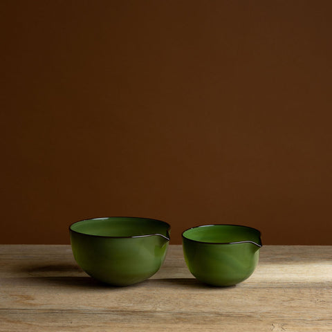 Small Green Bowl with Brown Rim