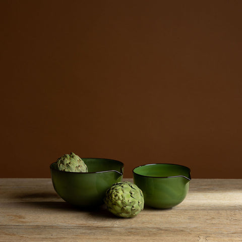 Large Green Bowl with Brown Rim