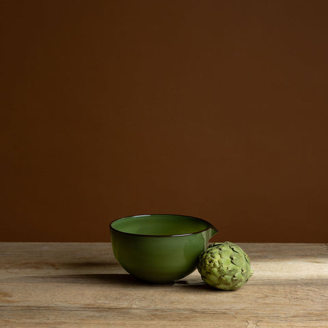 Large Green Bowl with Brown Rim