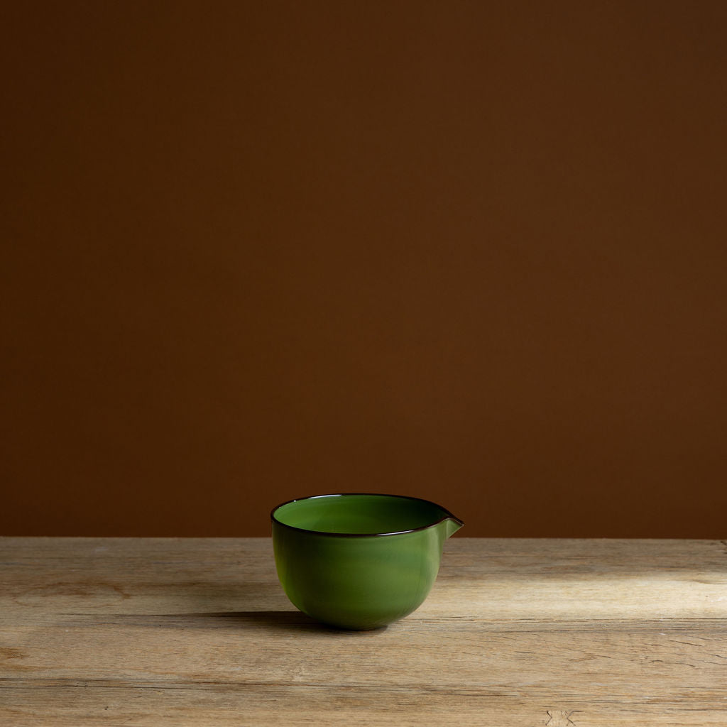 Small Green Bowl with Brown Rim