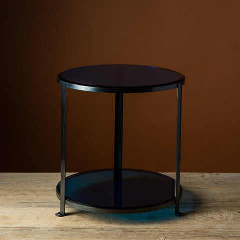 1980s Modernist Italian Bronze & Blue Glass Side Table