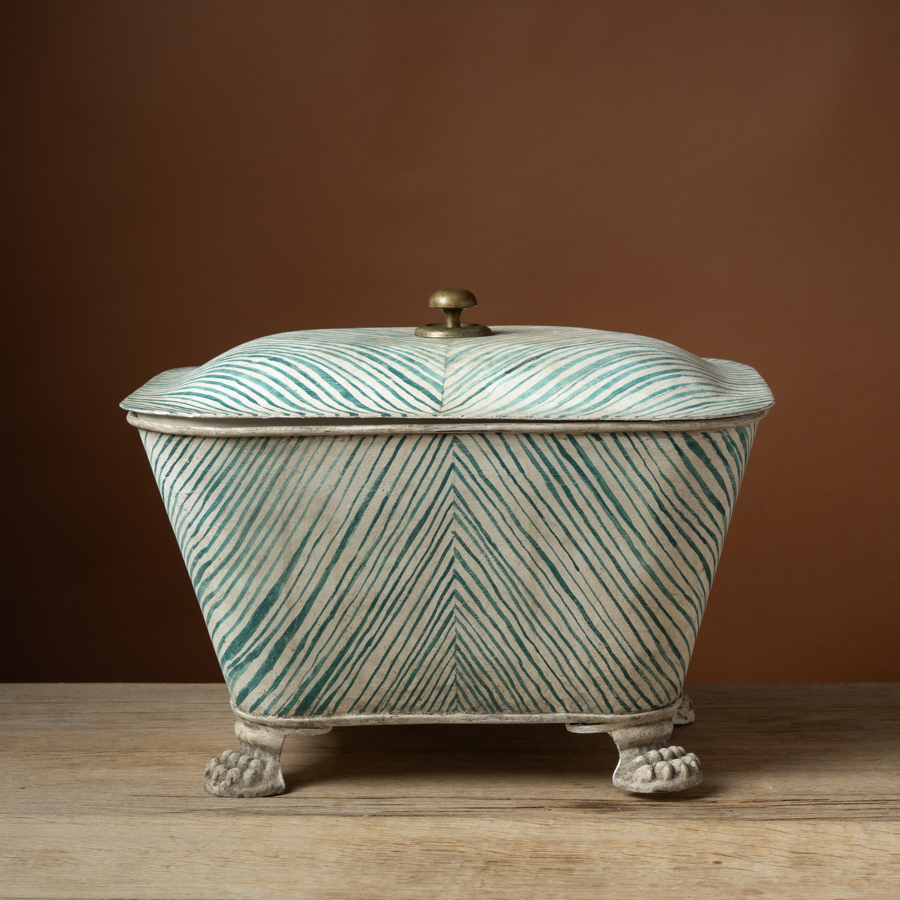 19th C. English Tole Covered Jardinière with Strié Finish