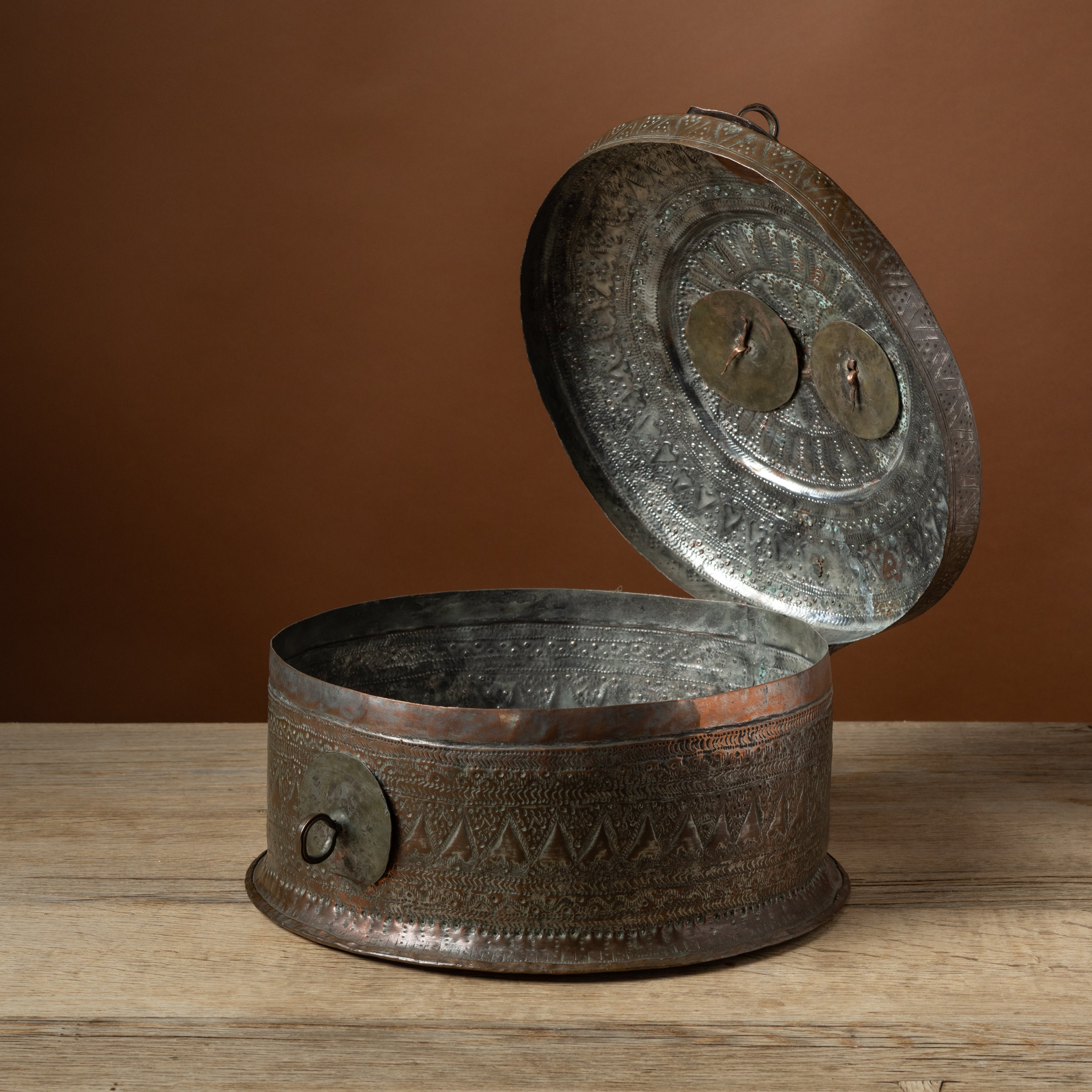 Indian Tinned Copper Repoussé Pandan Box