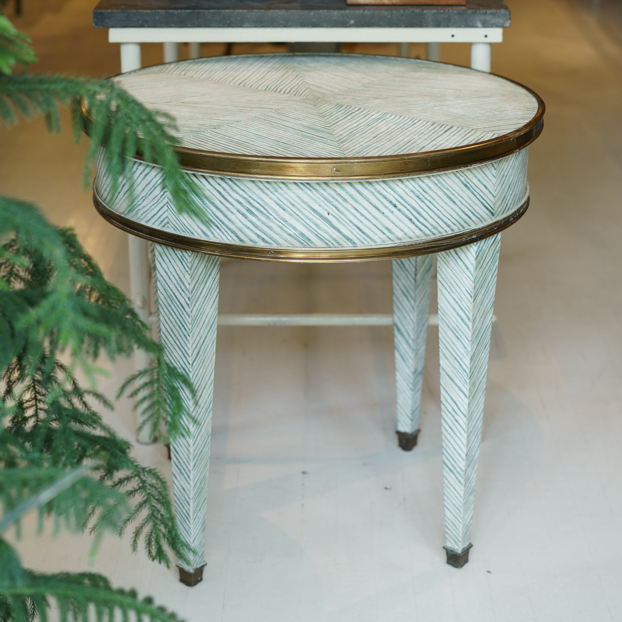 20th C. Venetian Strie Italian Side Table with Bronze Trim