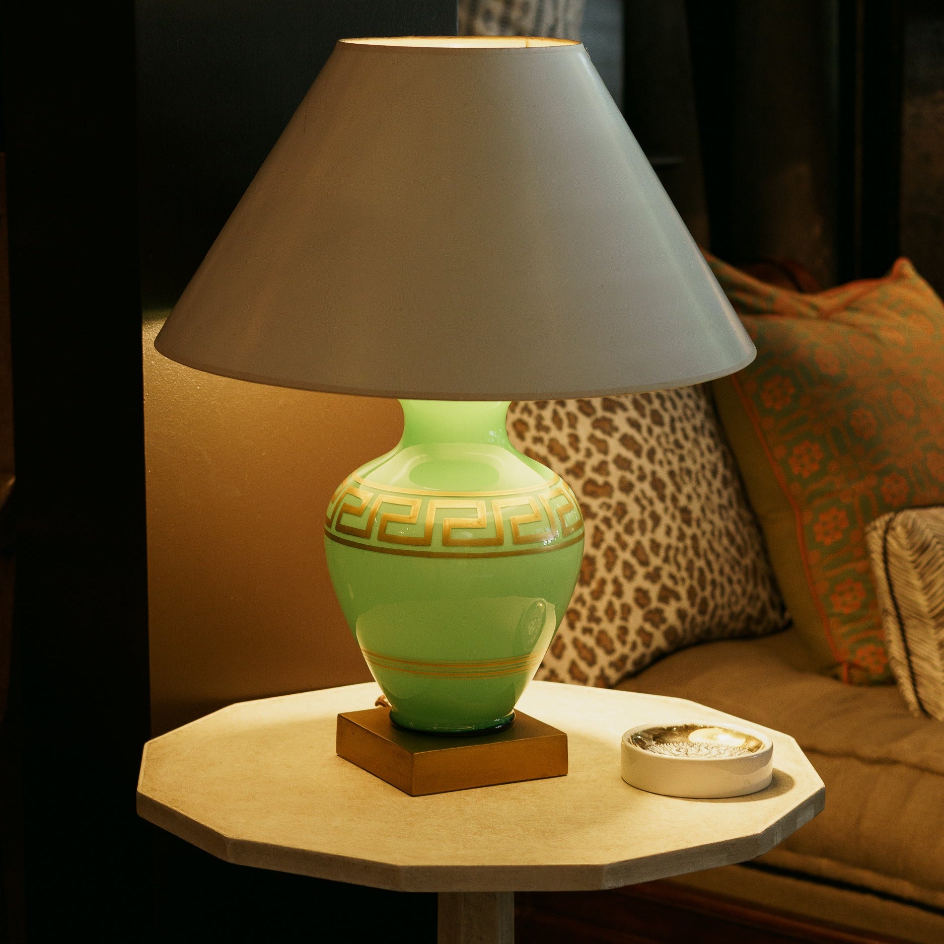 20th C. French Green Opaline Glass Lamp