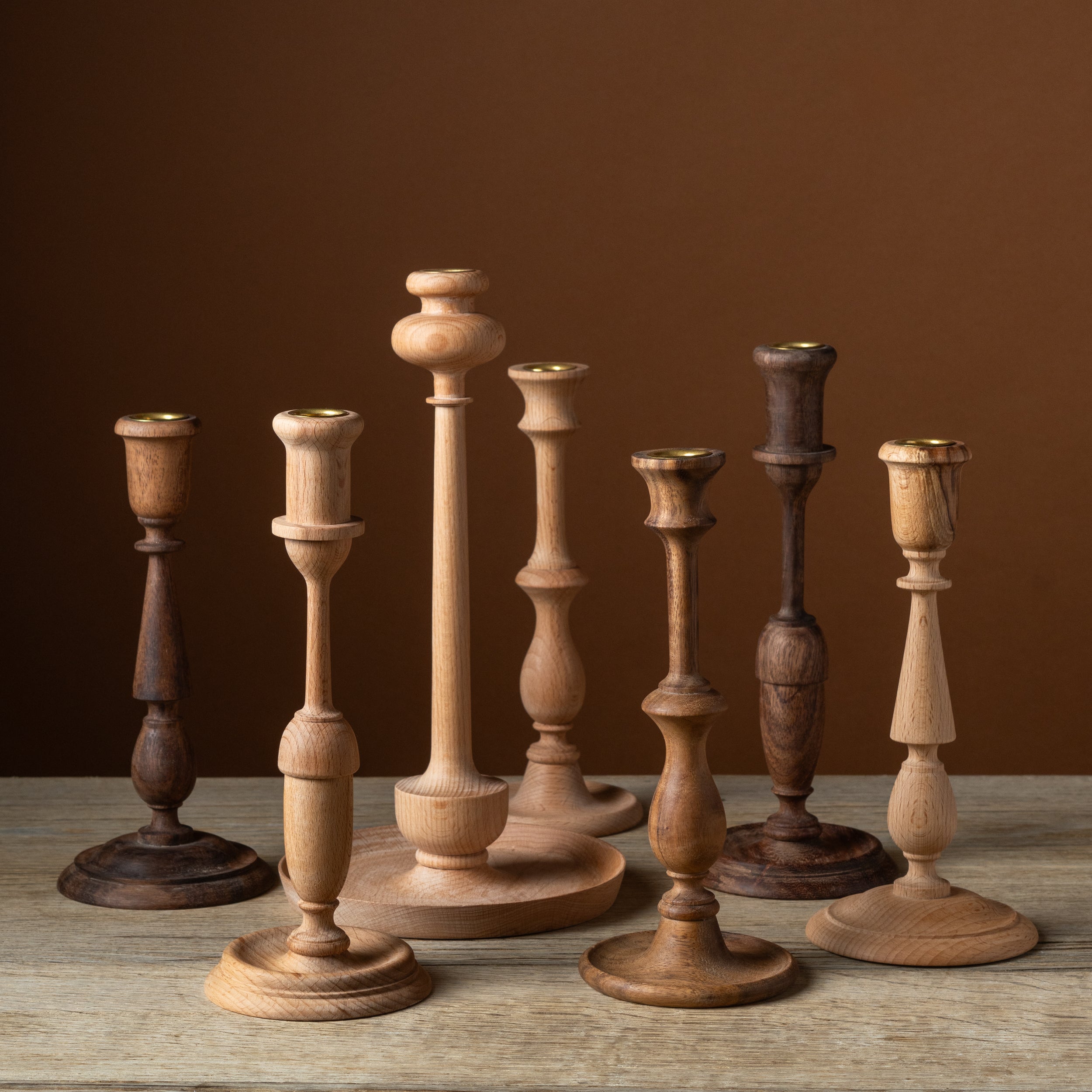 Tall Beechwood Kana Candlestick with Tray