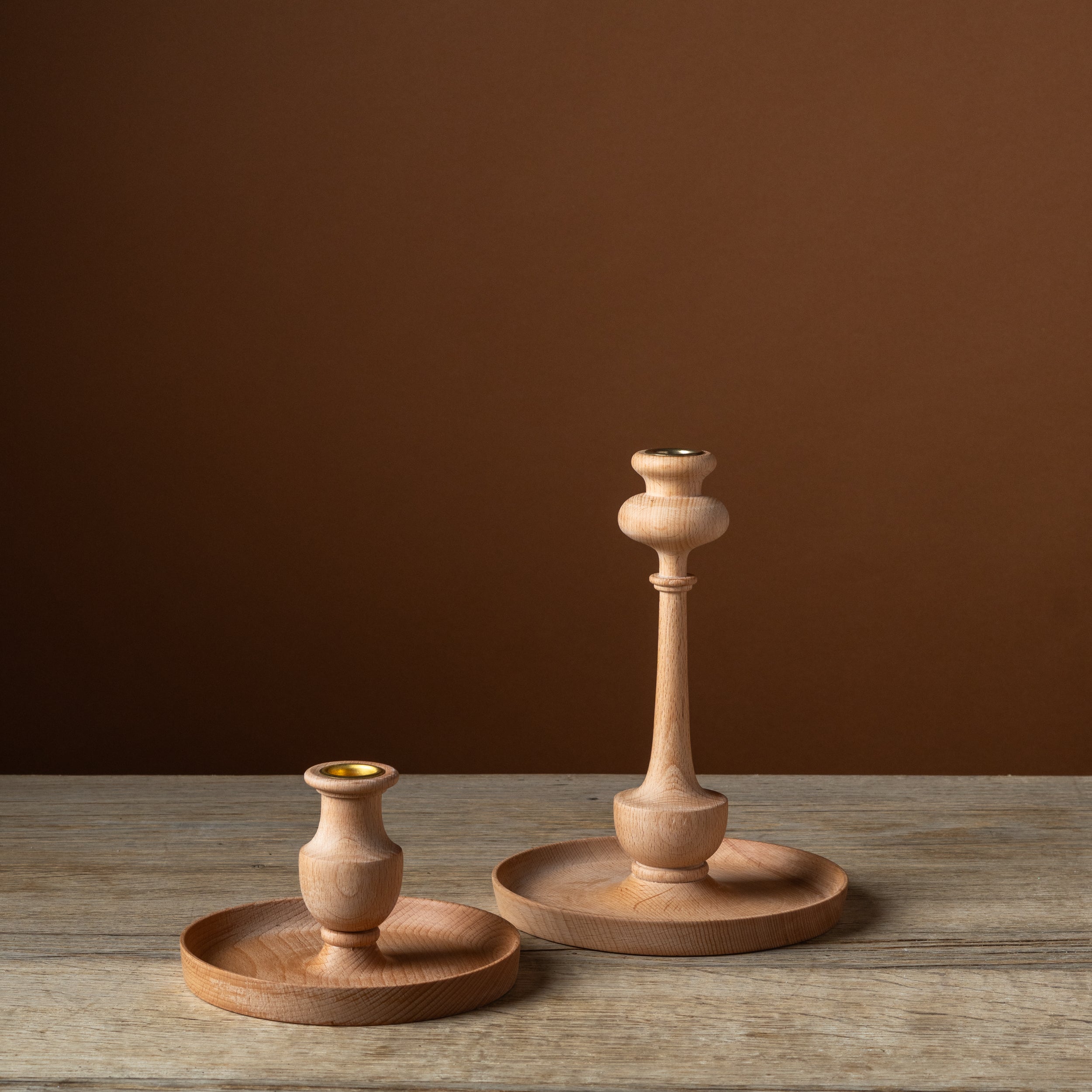 Small Beechwood Kana Candlestick with Tray
