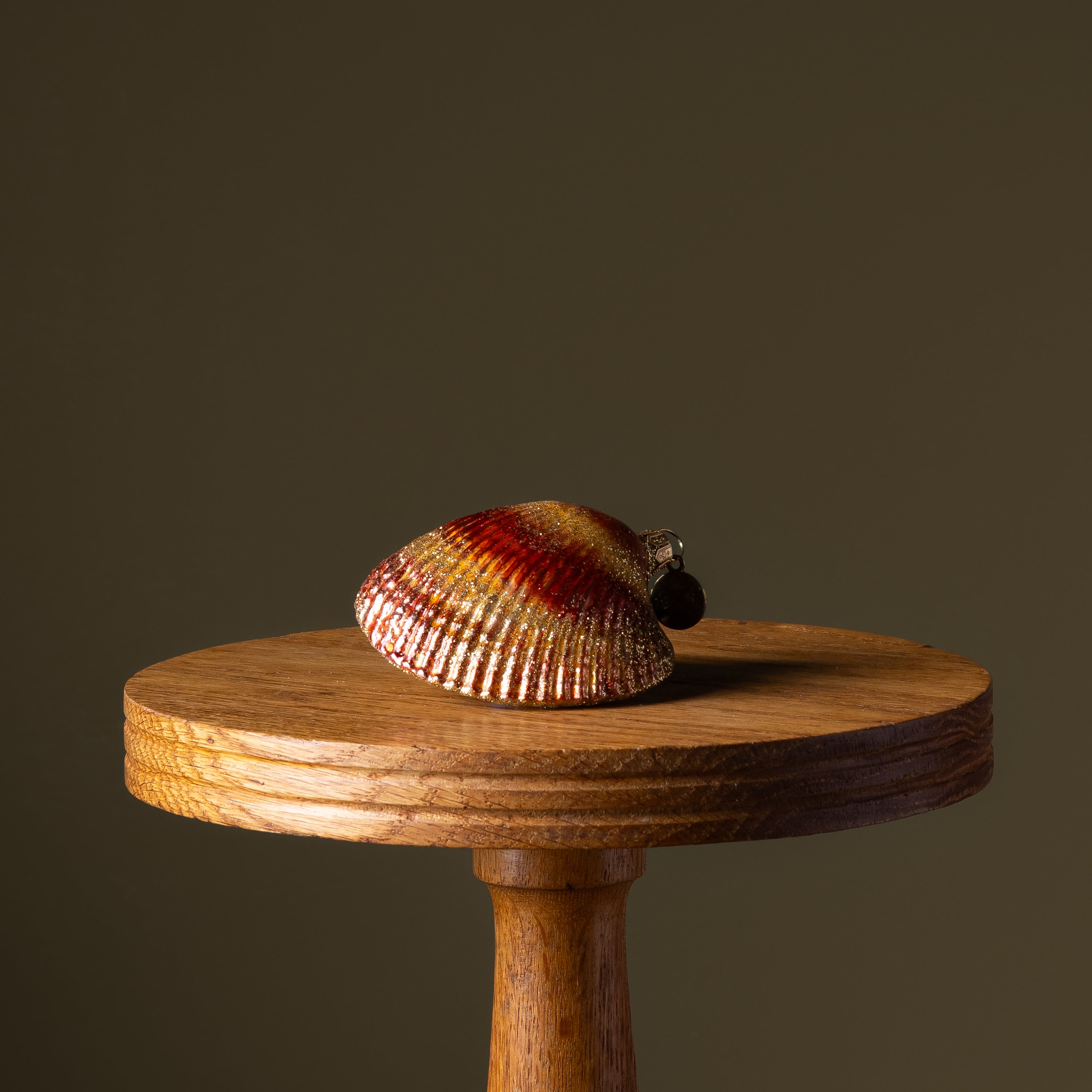 Vermilion & Gold Clam Shell Glass Ornament