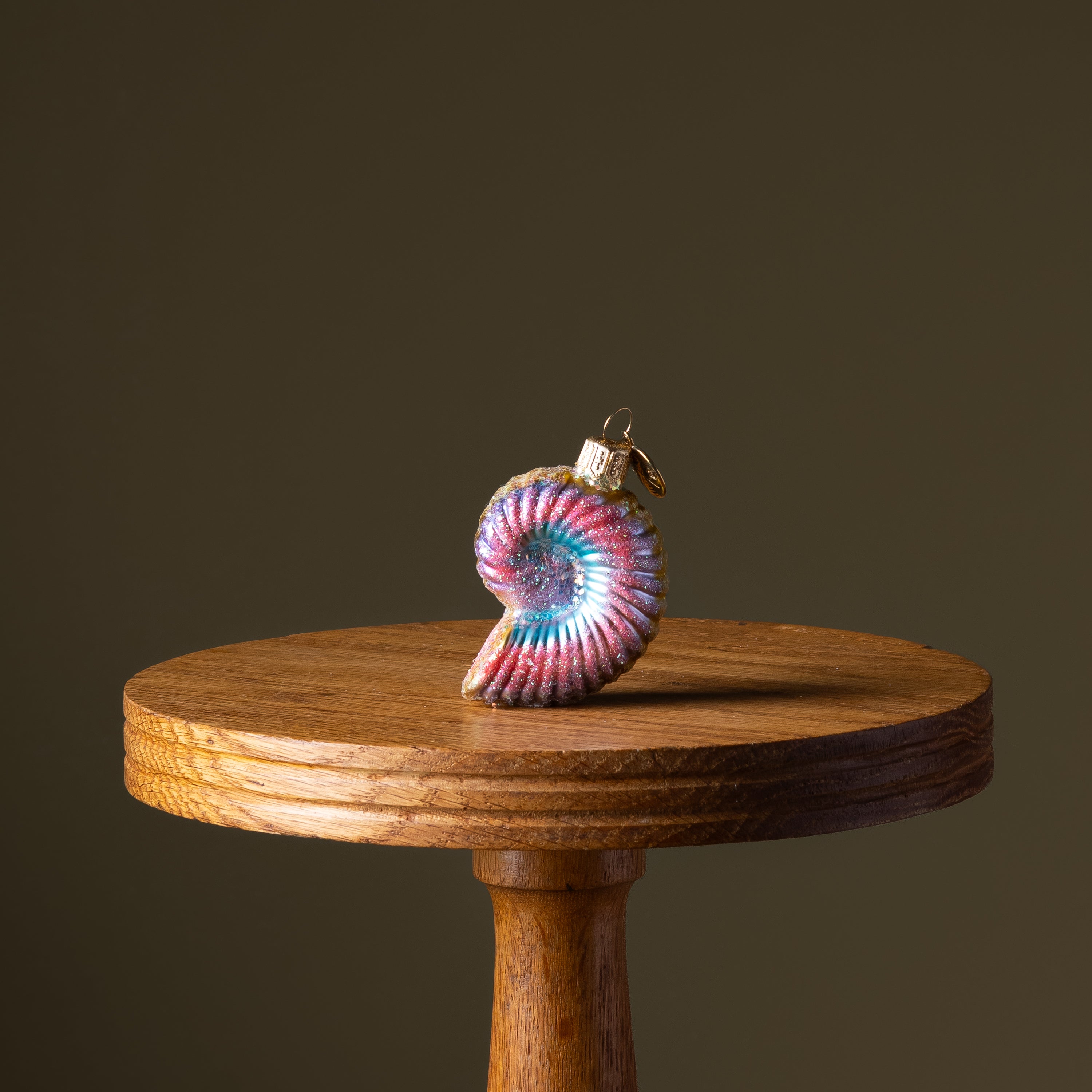 Rose & Aqua Swirl Nautilus Shell Glass Ornament