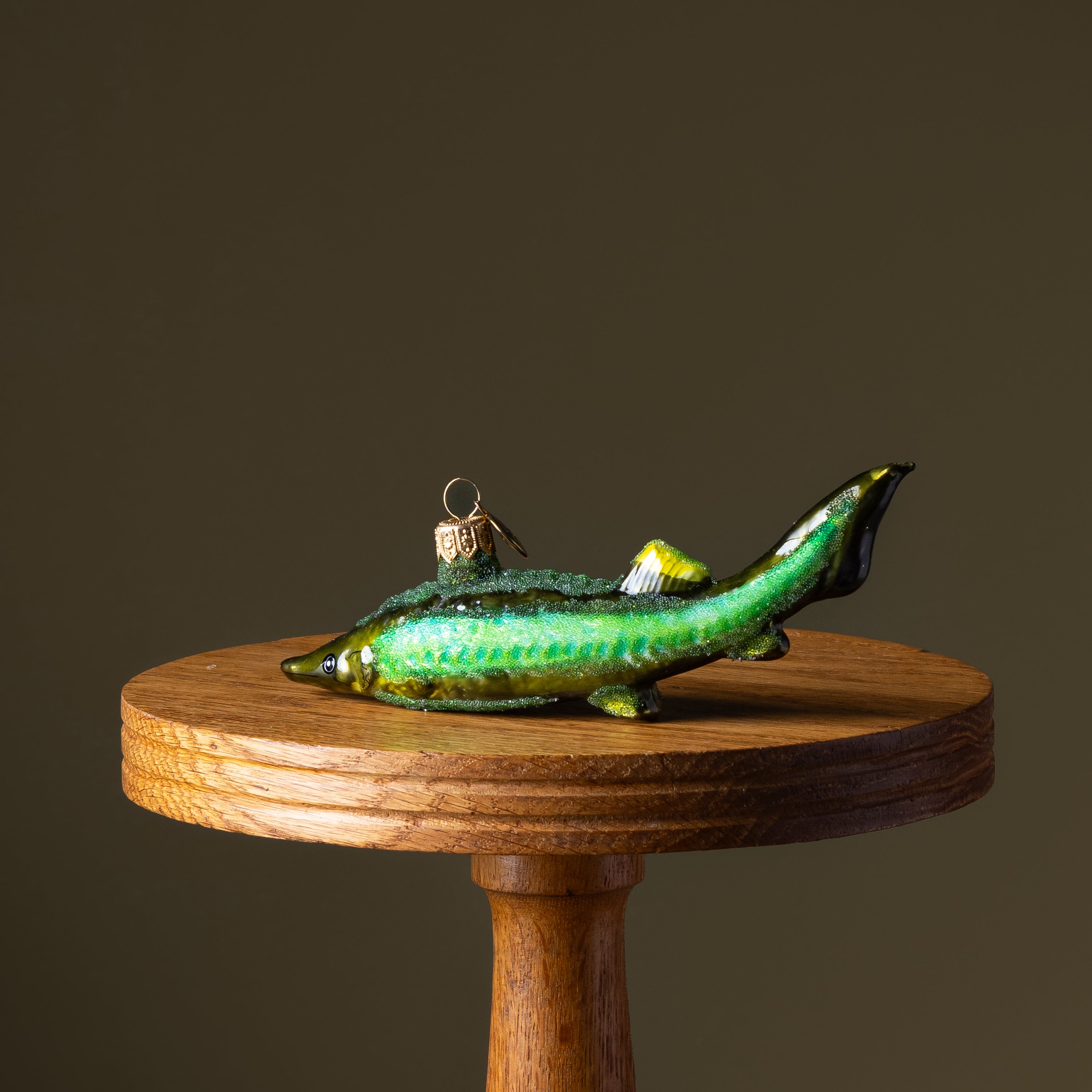 Green Sturgeon Fish Glass Ornament