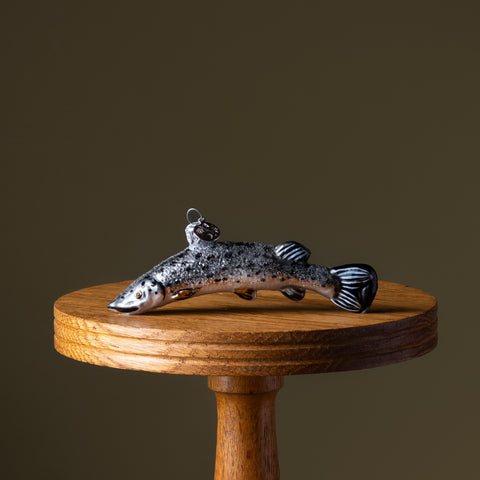 Silver Barracuda Fish Glass Ornament