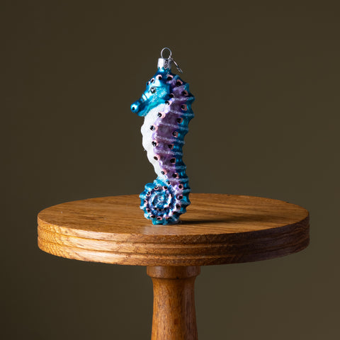 Teal & Puple Seahorse Glass Ornament