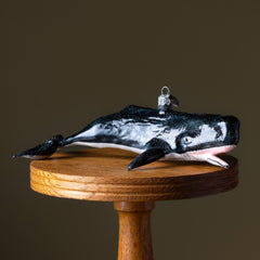 Navy Whale Glass Ornament