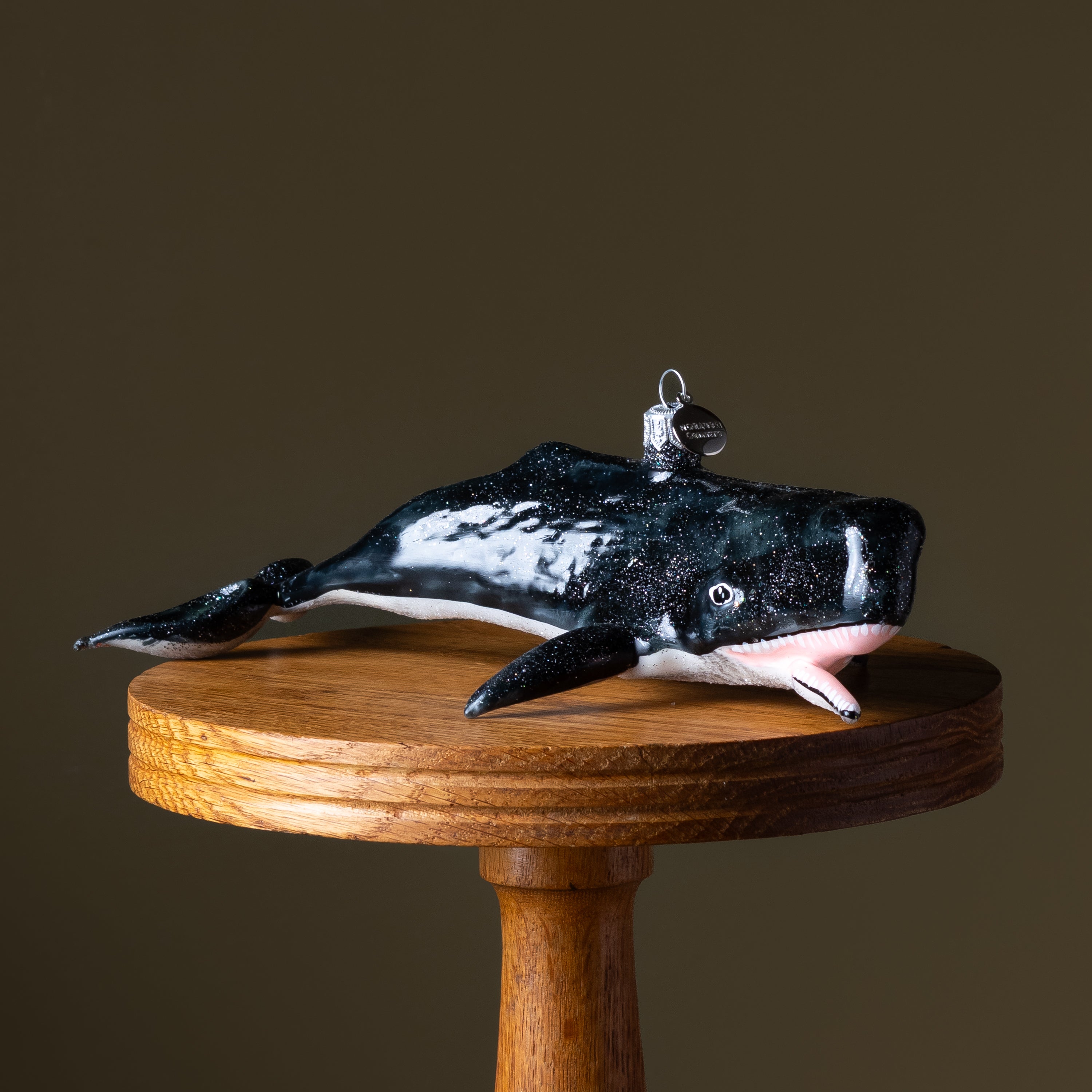 Navy Whale Glass Ornament