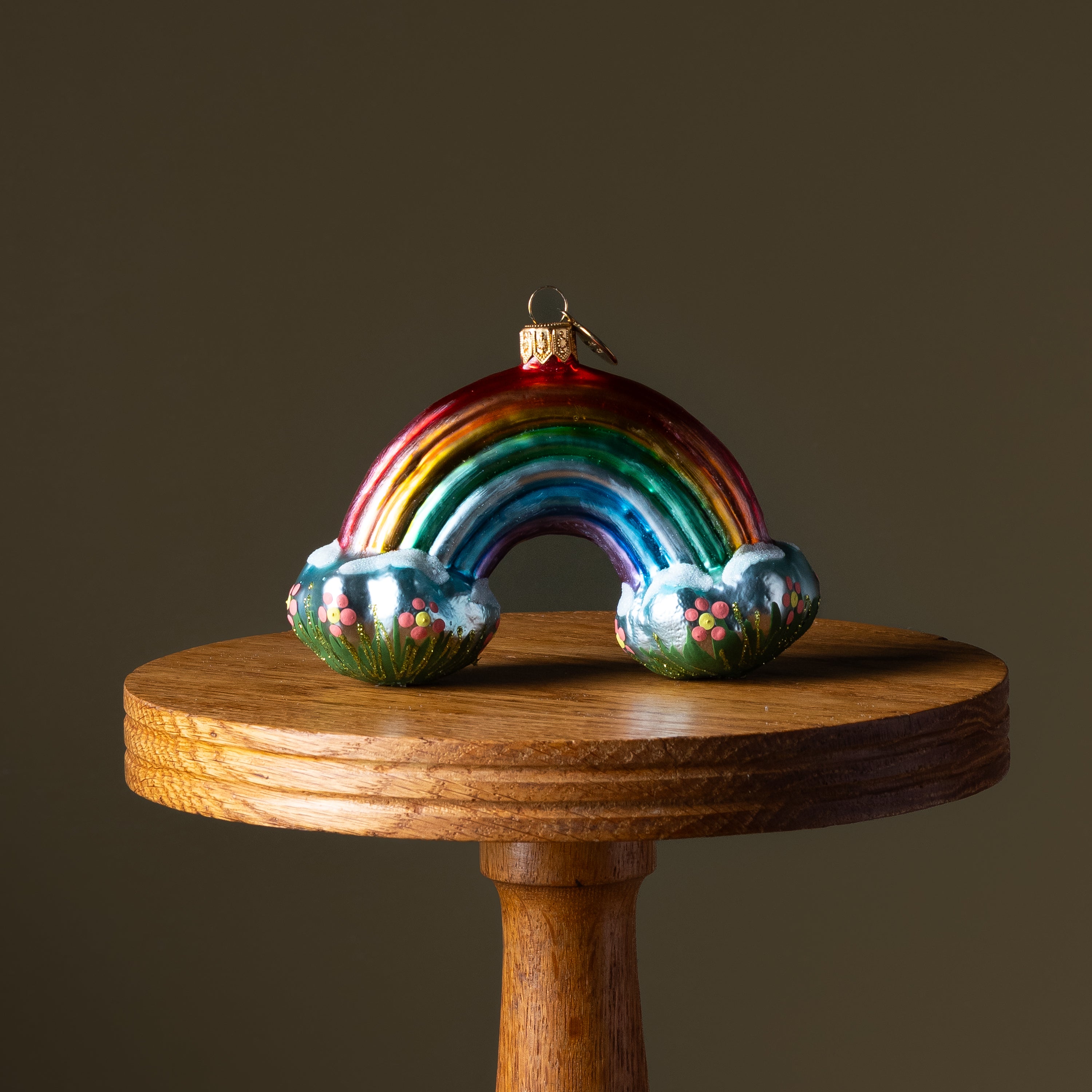 Metallic Rainbow & Clouds Glass Ornament