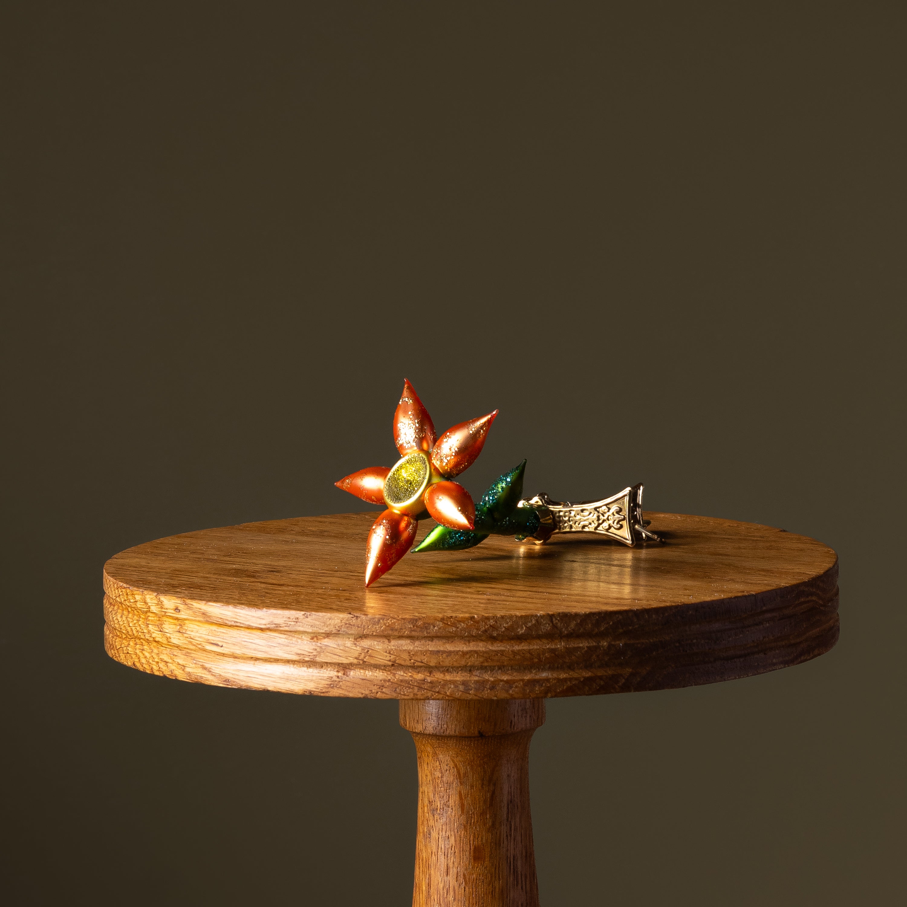 Orange Flower Clip Glass Ornament