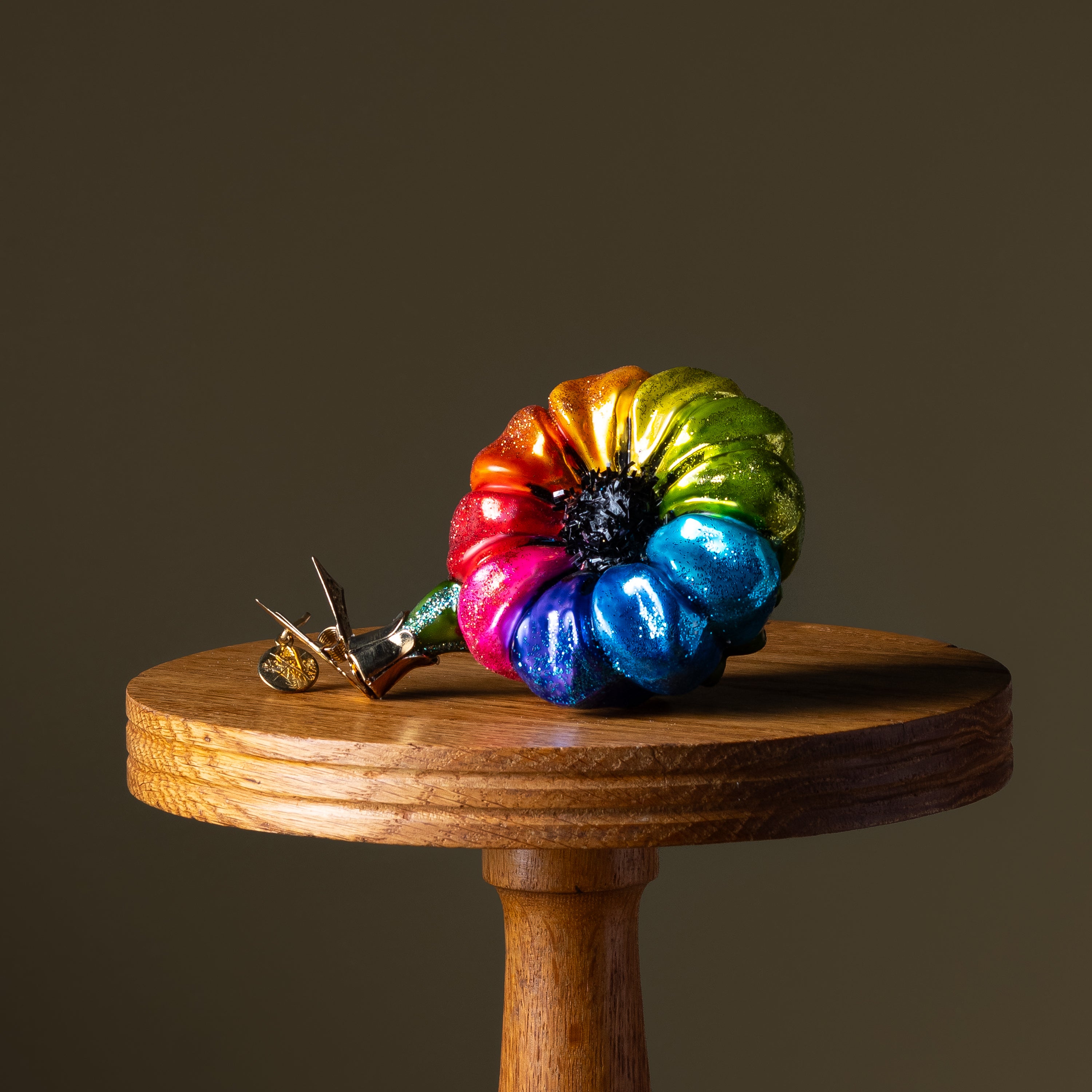 Rainbow Flower Clip Glass Ornament