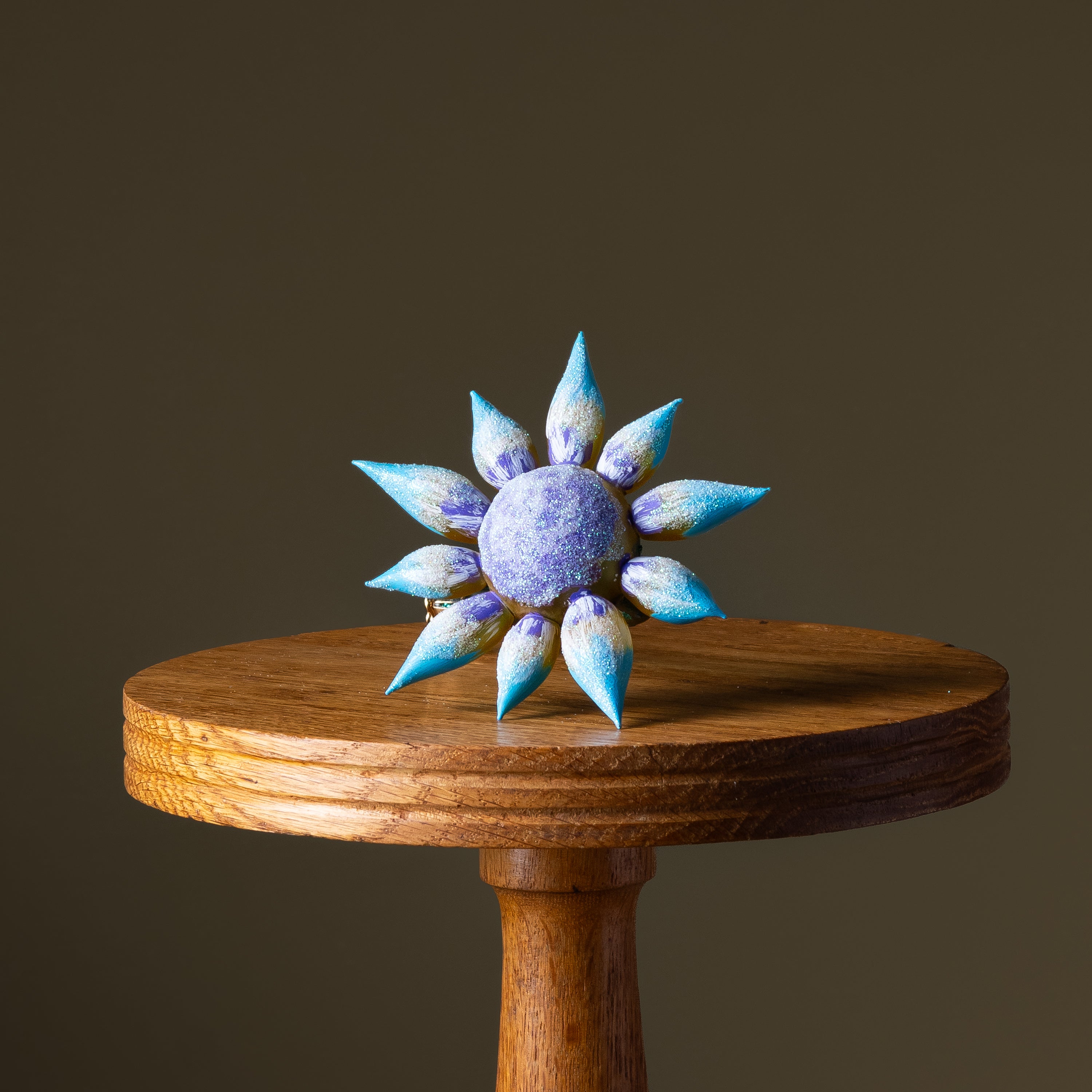 Teal & Purple Flower Clip Glass Ornament