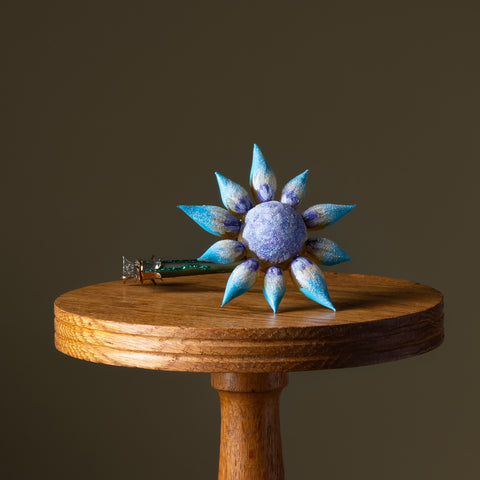 Teal & Purple Flower Clip Glass Ornament