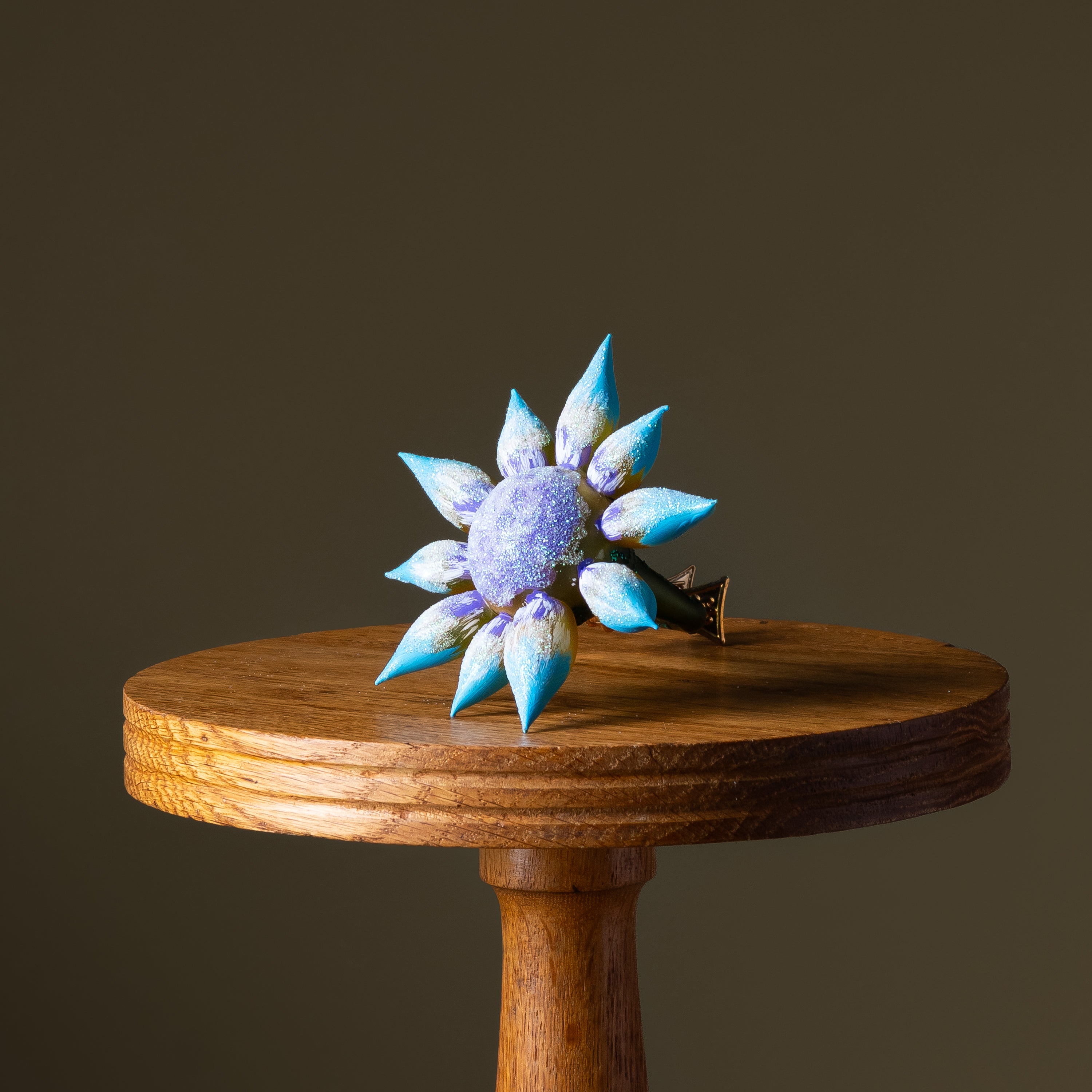 Teal & Purple Flower Clip Glass Ornament