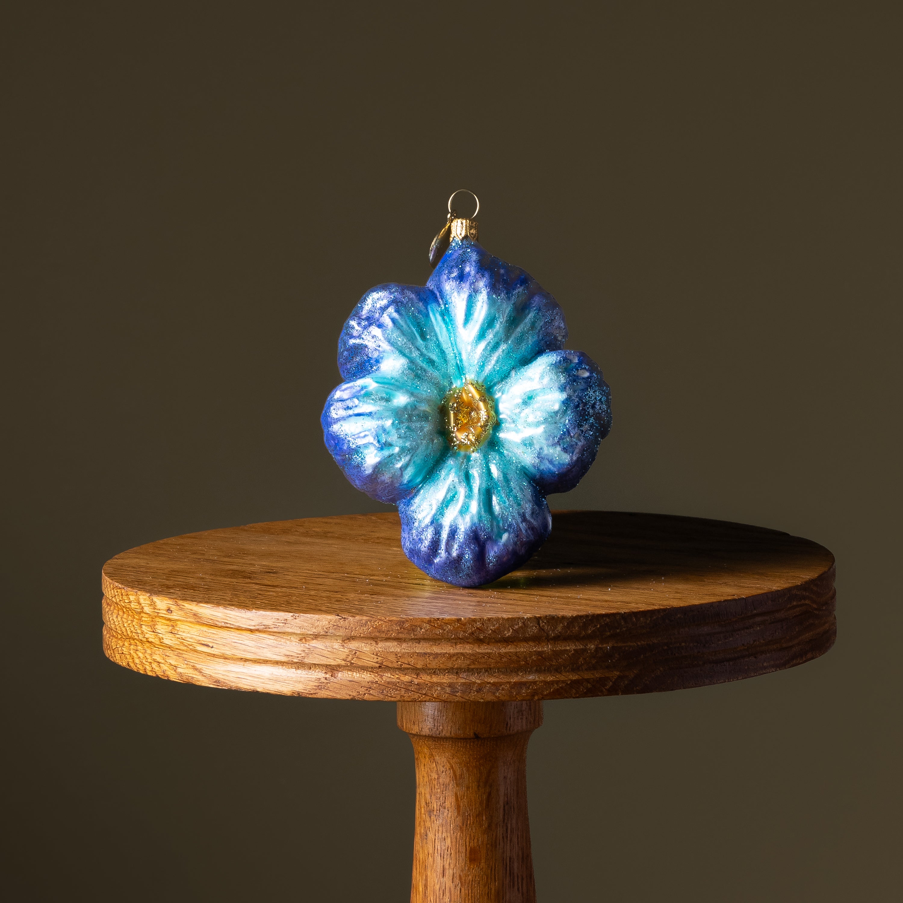 Blue Pansy Flower Glass Ornament