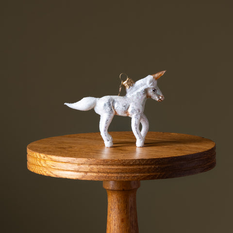 Silver Unicorn Glass Ornament