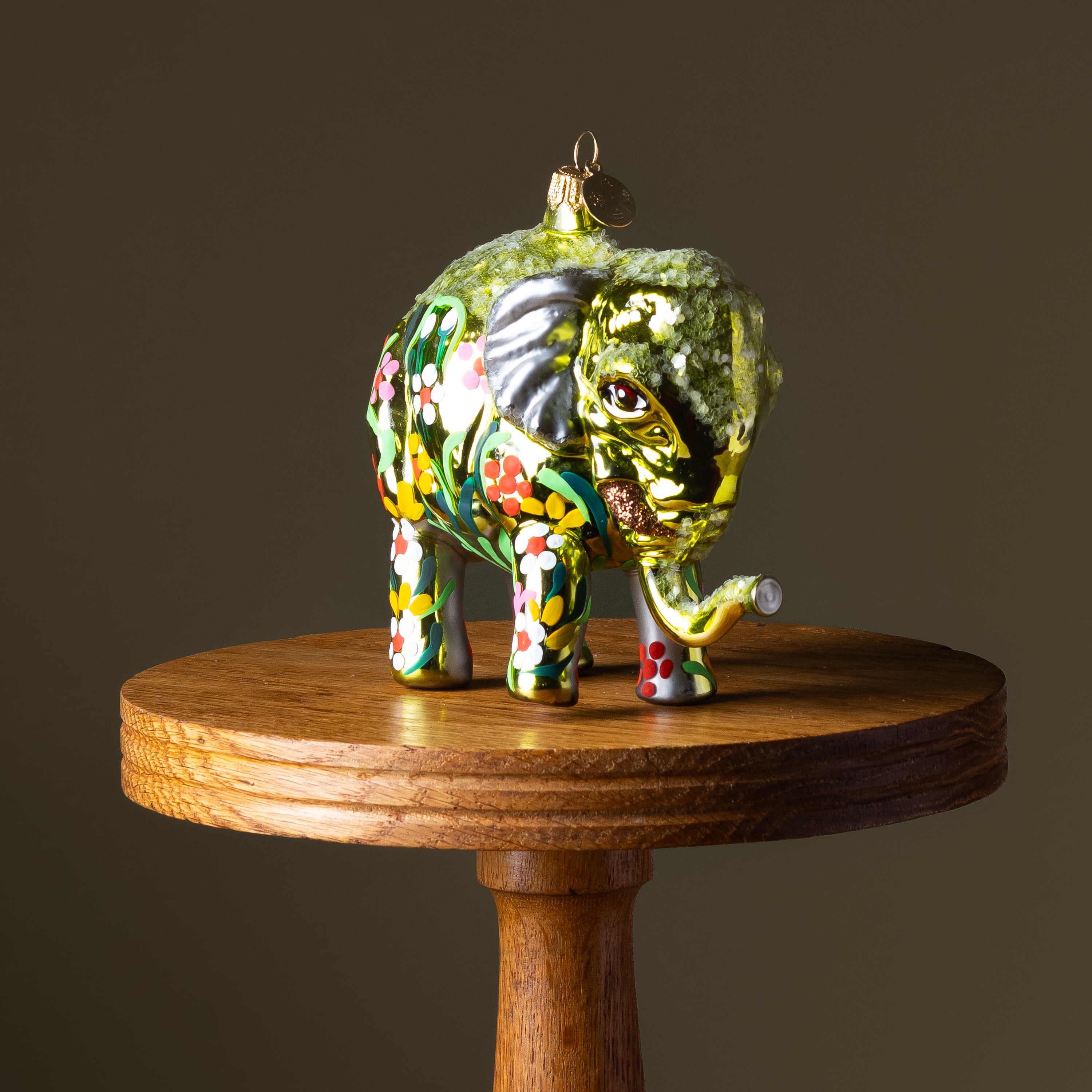 Floral Elephant Glass Ornament