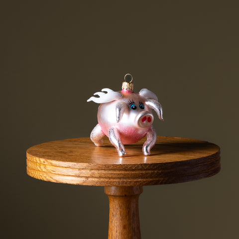 Flying Pig Glass Ornament
