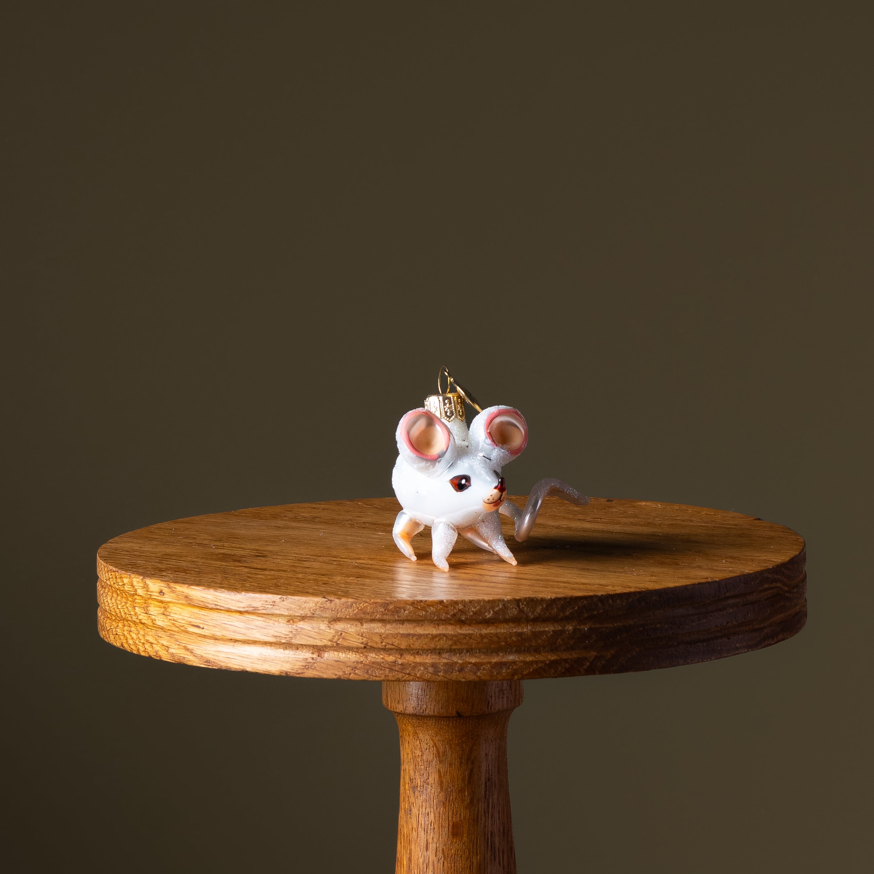 Tiny White Mouse Glass Ornament